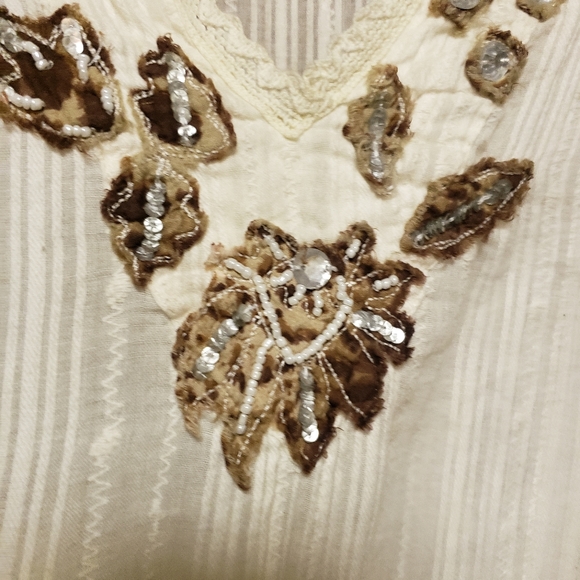 VINTAGE SEDUZIONE V NECK TOP W/ APPLIQUE/BEADS/STONES /SLIT BELL SLEEVES/S/ - Picture 6 of 9